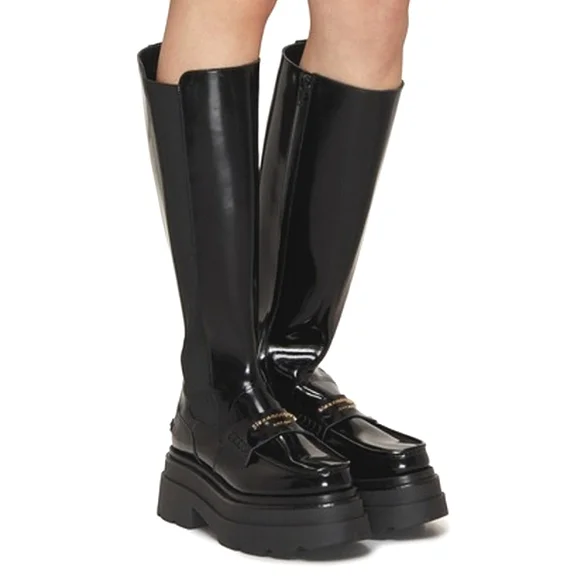 NWT$995 Alexander Wang Carter Black Patent Leather Platform Tall Boots Sz 38 - Picture 2 of 16